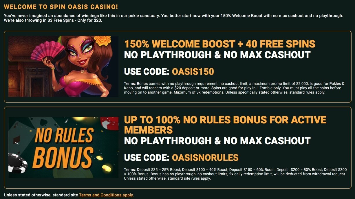 Spin Oasis Bonuses