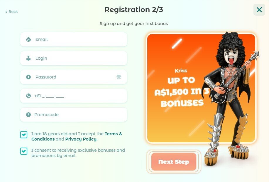 Neon 54 Casino Registration Step 2