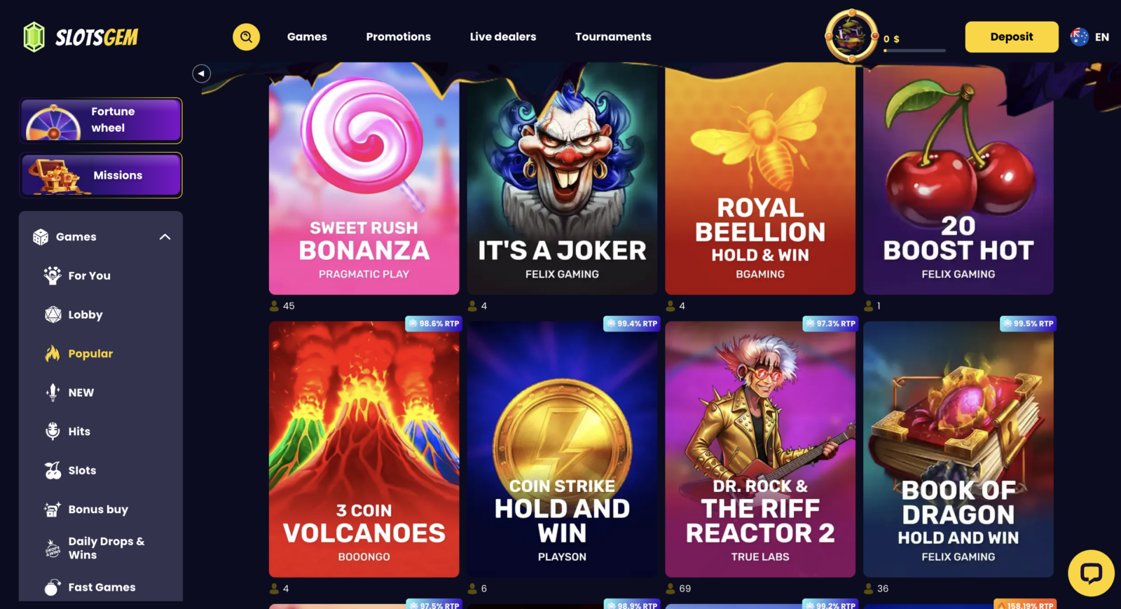 SlotsGem Popular Games